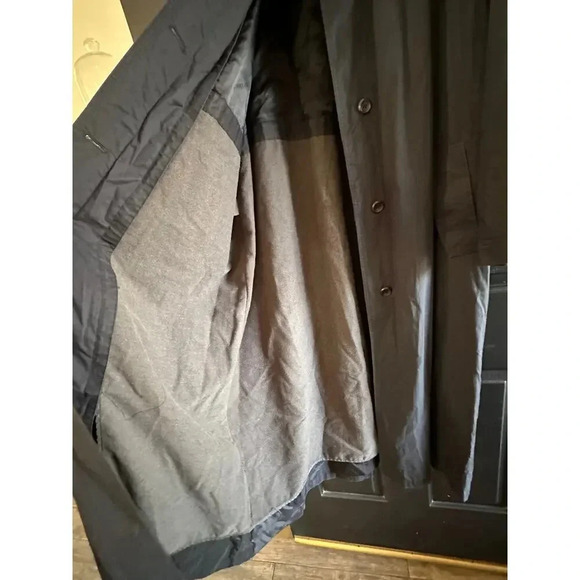 London Fog Black Button Front Hooded Long Regular Fit Trench Coat Size 14 - Picture 3 of 10